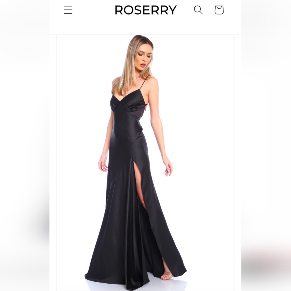 Roserry Black Satin Evening Gown